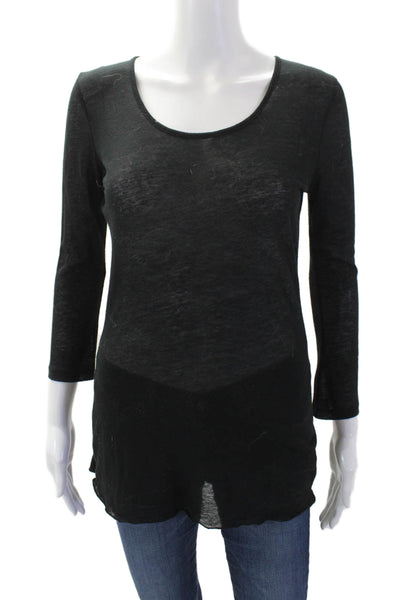 Rag & Bone Womens Long Sleeve Round Neck Sheer Casual Top Black Size XS