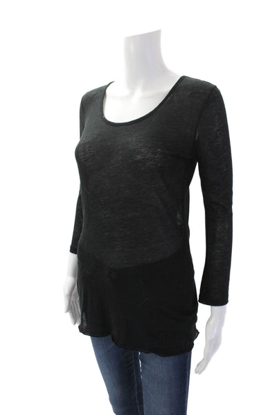 Rag & Bone Womens Long Sleeve Round Neck Sheer Casual Top Black Size XS