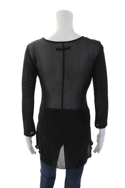 Rag & Bone Womens Long Sleeve Round Neck Sheer Casual Top Black Size XS