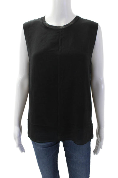 Vince Womens Cotton Sleeveless Round Neck Lined Sheer Tank Blouse Black Size L