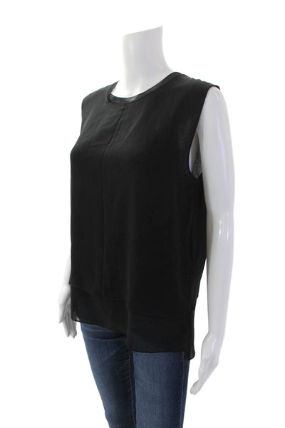 Vince Womens Cotton Sleeveless Round Neck Lined Sheer Tank Blouse Black Size L