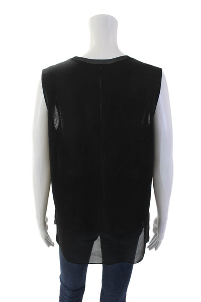 Vince Womens Cotton Sleeveless Round Neck Lined Sheer Tank Blouse Black Size L
