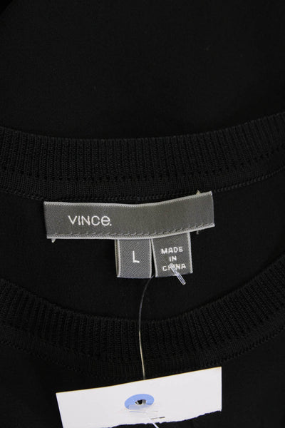 Vince Womens Cotton Sleeveless Round Neck Lined Sheer Tank Blouse Black Size L