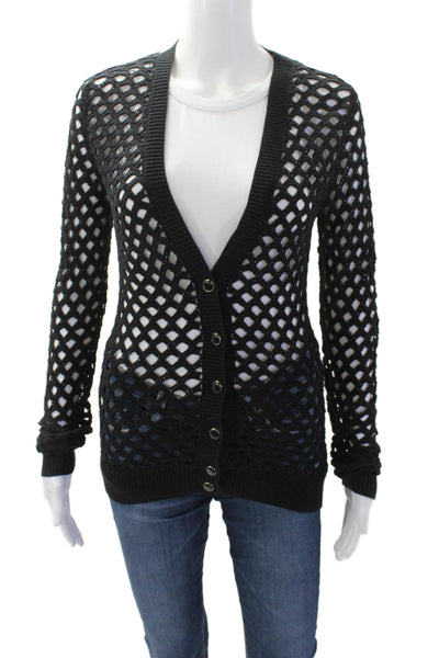 Trina Turk Women Textured Long Sleeve V-neck Button Cardigan Black Size M
