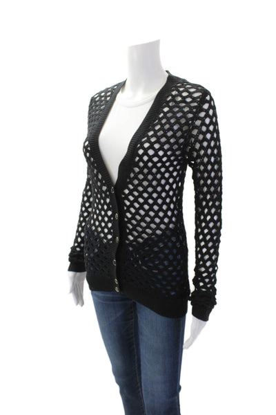 Trina Turk Women Textured Long Sleeve V-neck Button Cardigan Black Size M
