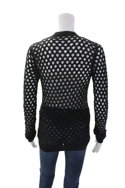 Trina Turk Women Textured Long Sleeve V-neck Button Cardigan Black Size M