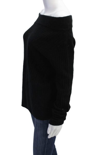 Bailey 44 Womens Long Sleeve One Shoulder Knit Sweater Black Wool Size Small