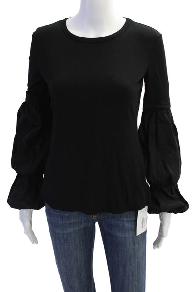 Bailey 44 Womens Long Puff Sleeve Scoop Neck Knit Shirt Black Size Small