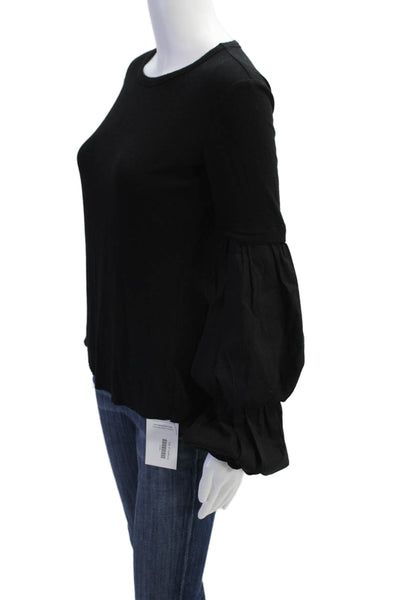 Bailey 44 Womens Long Puff Sleeve Scoop Neck Knit Shirt Black Size Small