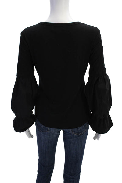 Bailey 44 Womens Long Puff Sleeve Scoop Neck Knit Shirt Black Size Small