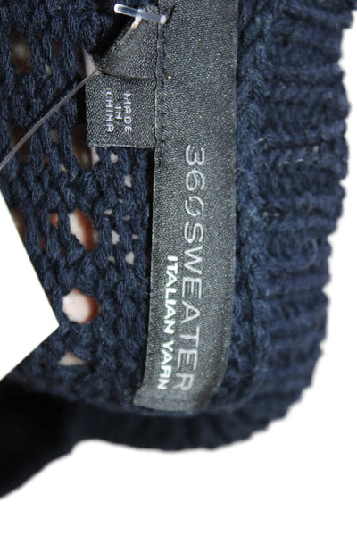 360 Sweater Womens Long Sleeve Scoop Neck Open Knit Sweater Navy Cotton Small
