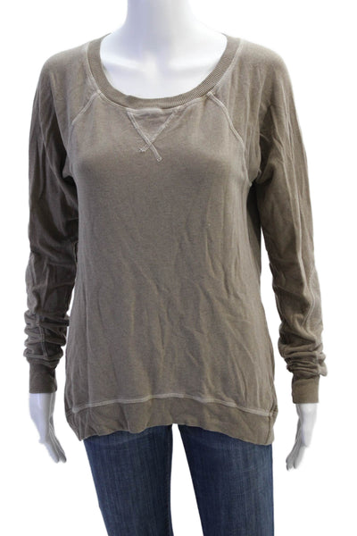 Feel The Piece Womens Long Sleeve Scoop Neck Sweatshirt Brown Cotton One Size
