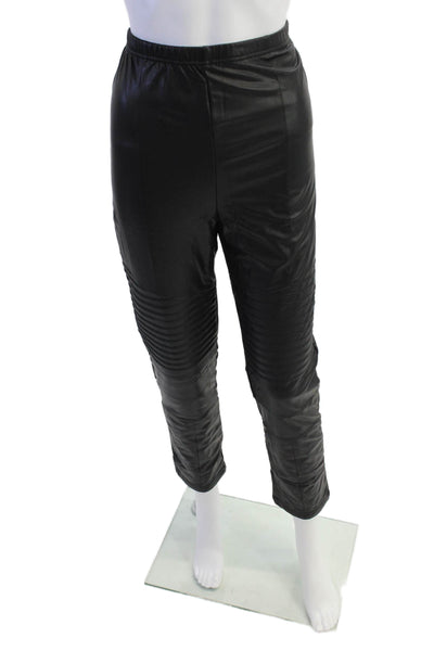 Plush Womens Fleece Lined Liquid Moto Leggings - Black Size XXL