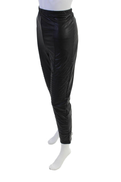 Plush Womens Fleece Lined Liquid Moto Leggings - Black Size XXL