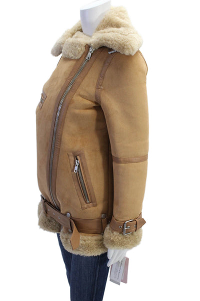 Avec Les Filles Womens Bonded Faux Shearling Biker Jacket - Toffee Size XXS