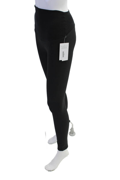 Plush Womens Fleece Lined Maternity Leggings - Black Size XS