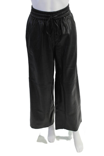 Good American Womens Leather Wide Leg Pants - Black001 Size 0