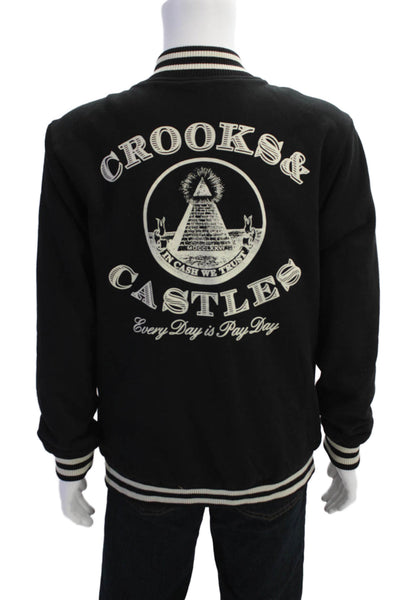 Crooks & Castles Men's Long Sleeves Button Up Bomber Jacket Black Size L