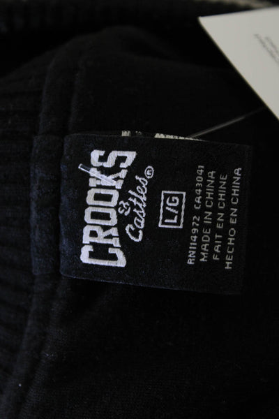 Crooks & Castles Men's Long Sleeves Button Up Bomber Jacket Black Size L