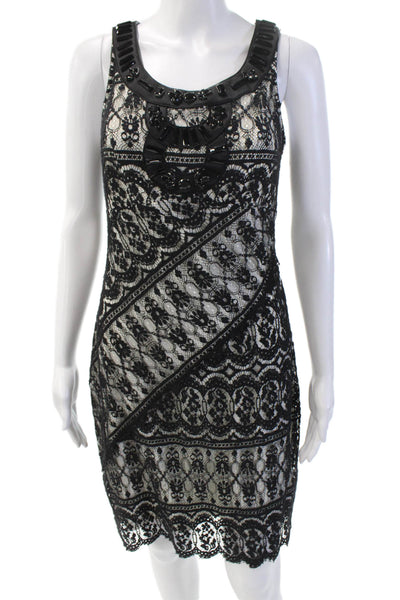 Hale Bob Womens Cotton Embroidered Lace Gem Round Neck Dress Black Size S