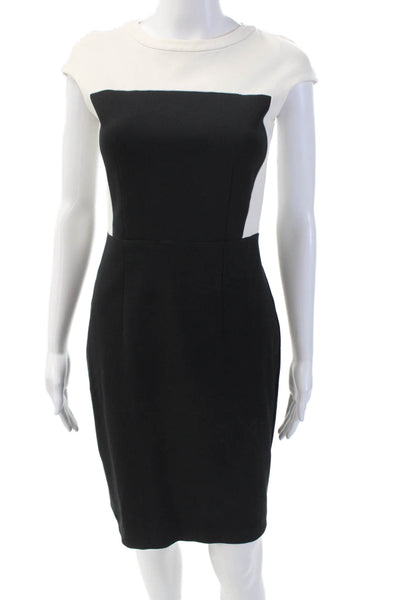 Theory Womens Cotton Cap Sleeve Round Neck Slim Fit Pencil Dress Black Size 0