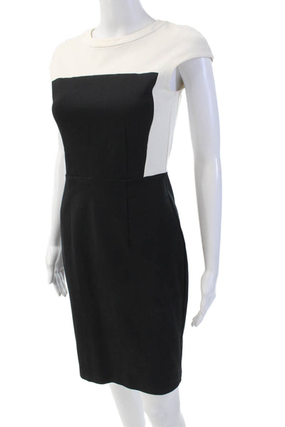 Theory Womens Cotton Cap Sleeve Round Neck Slim Fit Pencil Dress Black Size 0