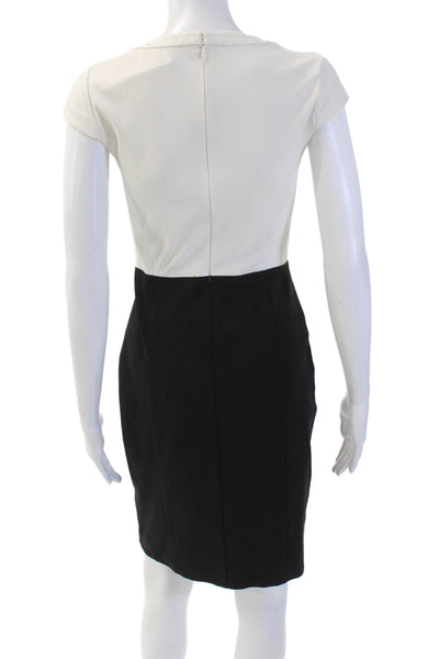 Theory Womens Cotton Cap Sleeve Round Neck Slim Fit Pencil Dress Black Size 0