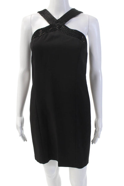 Laundry by Shelli Segal Womens Beaded Criss Cross Mini Shift Dress Black Size 2