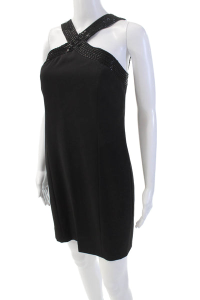 Laundry by Shelli Segal Womens Beaded Criss Cross Mini Shift Dress Black Size 2