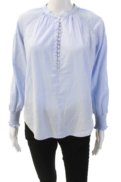 Heartloom Womens Cotton Striped Print Quarter Button Down Blouse Blue Size XS