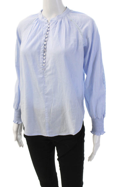 Heartloom Womens Cotton Striped Print Quarter Button Down Blouse Blue Size XS