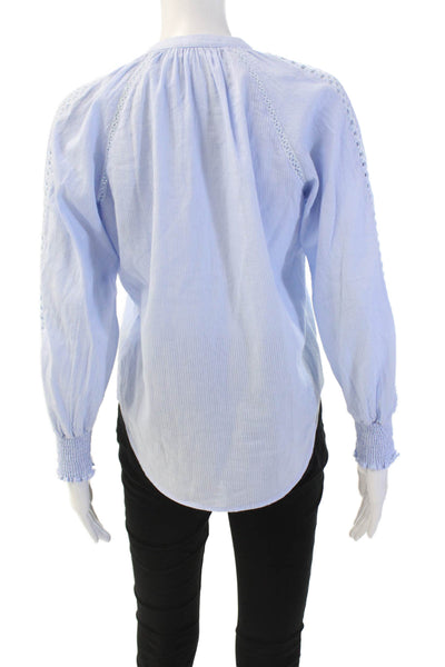 Heartloom Womens Cotton Striped Print Quarter Button Down Blouse Blue Size XS