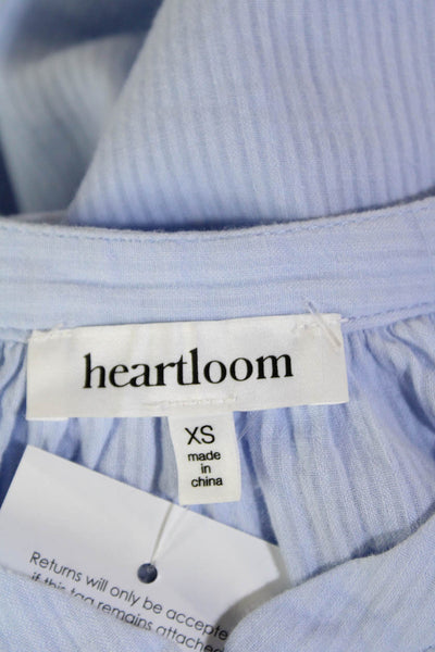 Heartloom Womens Cotton Striped Print Quarter Button Down Blouse Blue Size XS