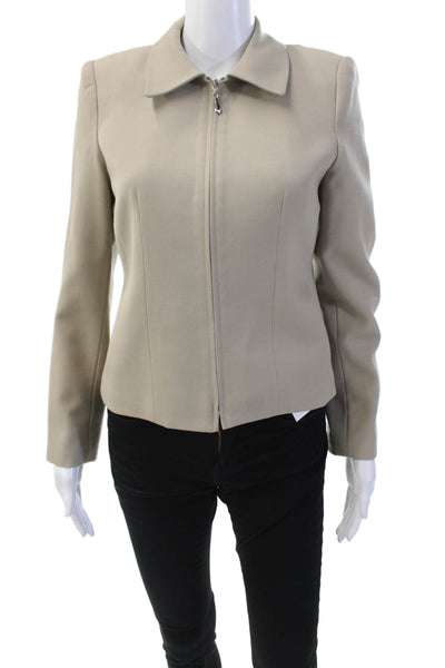 Elliott Lauren Womens Tailored Zip Up Long Sleeve Collared Blazer Beige Size 2