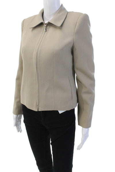 Elliott Lauren Womens Tailored Zip Up Long Sleeve Collared Blazer Beige Size 2