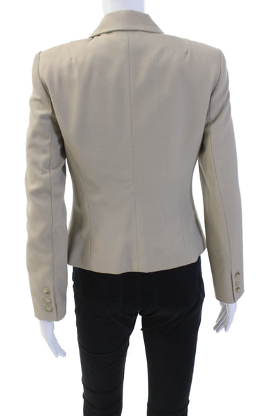 Elliott Lauren Womens Tailored Zip Up Long Sleeve Collared Blazer Beige Size 2
