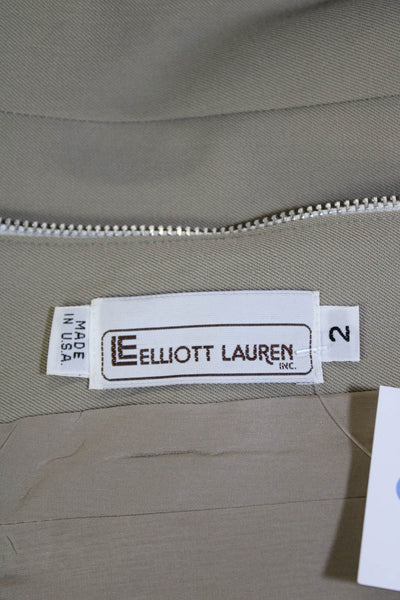 Elliott Lauren Womens Tailored Zip Up Long Sleeve Collared Blazer Beige Size 2