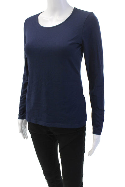Worth New York Womens Round Neck Casual Long Sleeve Top Dark Blue Size P
