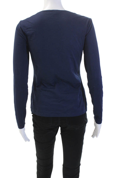 Worth New York Womens Round Neck Casual Long Sleeve Top Dark Blue Size P