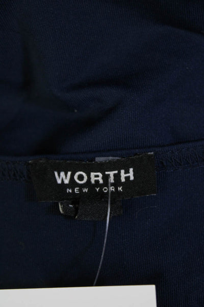 Worth New York Womens Round Neck Casual Long Sleeve Top Dark Blue Size P