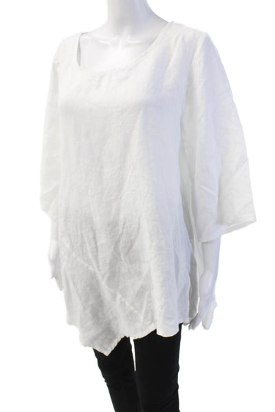 For Cynthia Womens Linen Short Sleeve Asymmetrical Hem Blouse White Size L
