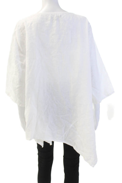 For Cynthia Womens Linen Short Sleeve Asymmetrical Hem Blouse White Size L