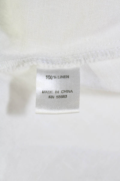 For Cynthia Womens Linen Short Sleeve Asymmetrical Hem Blouse White Size L