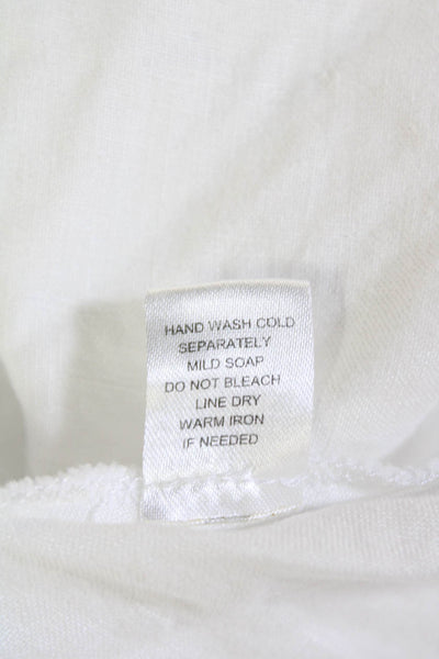 For Cynthia Womens Linen Short Sleeve Asymmetrical Hem Blouse White Size L