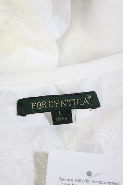 For Cynthia Womens Linen Short Sleeve Asymmetrical Hem Blouse White Size L