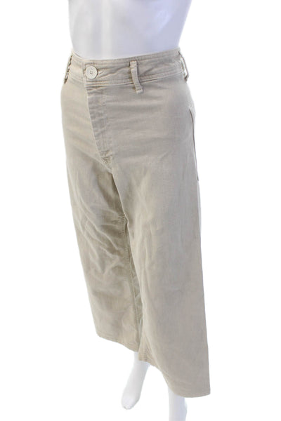 Zara Womens Cotton High Waisted Wide Legged Casual Jeans Beige Size 4
