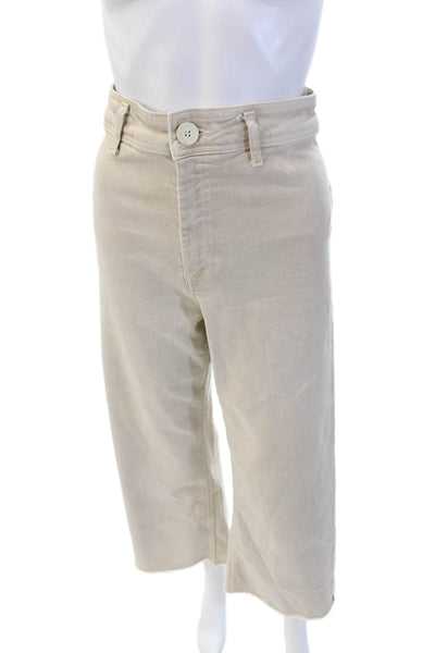 Zara Womens Cotton Back Pocketed Wide Legged Distressed Ankle Jeans Beige Size 4