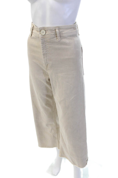 Zara Womens Cotton Back Pocketed Wide Legged Distressed Ankle Jeans Beige Size 4
