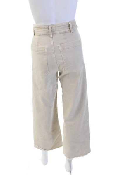 Zara Womens Cotton Back Pocketed Wide Legged Distressed Ankle Jeans Beige Size 4