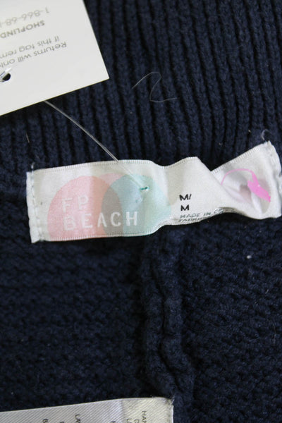 FP Beach Womens Cotton Textured Knit Elastic Waist Casual Pants Blue Size M